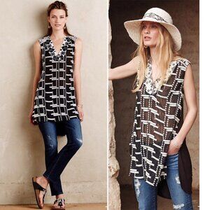 ANTHROPOLOGIE/ANTHRO Tiny Chaparral Tunic Size S Black White